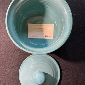 Blue Dip Pottery Bowl with Lid, Made by McNeill’s Seagrove, NC